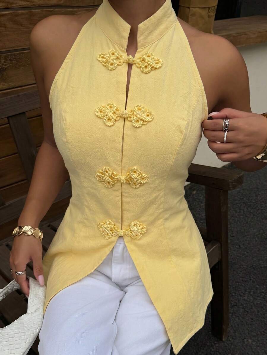 Top sin mangas con botones de estilo chino