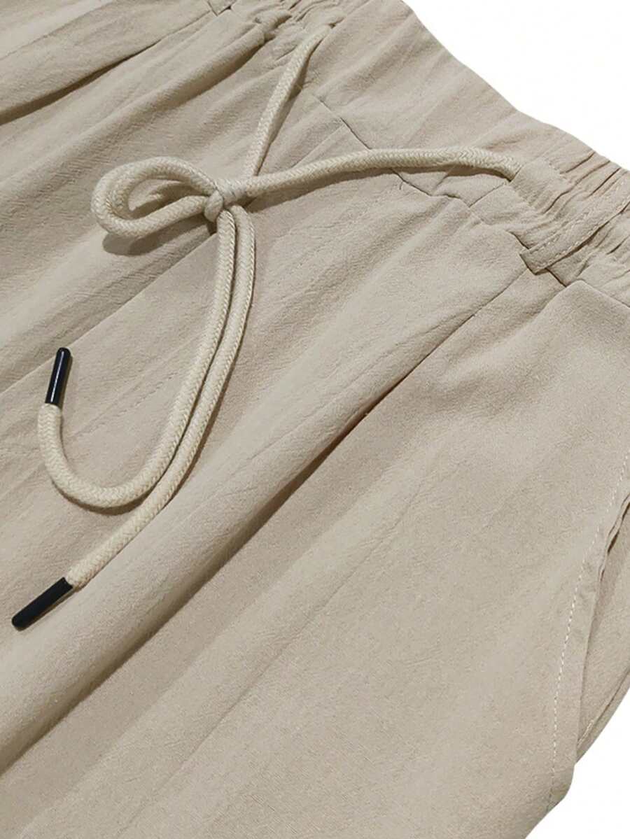 Pantalones casuales sueltos de lino negro tejido, adecuados para primavera/otoño/verano
