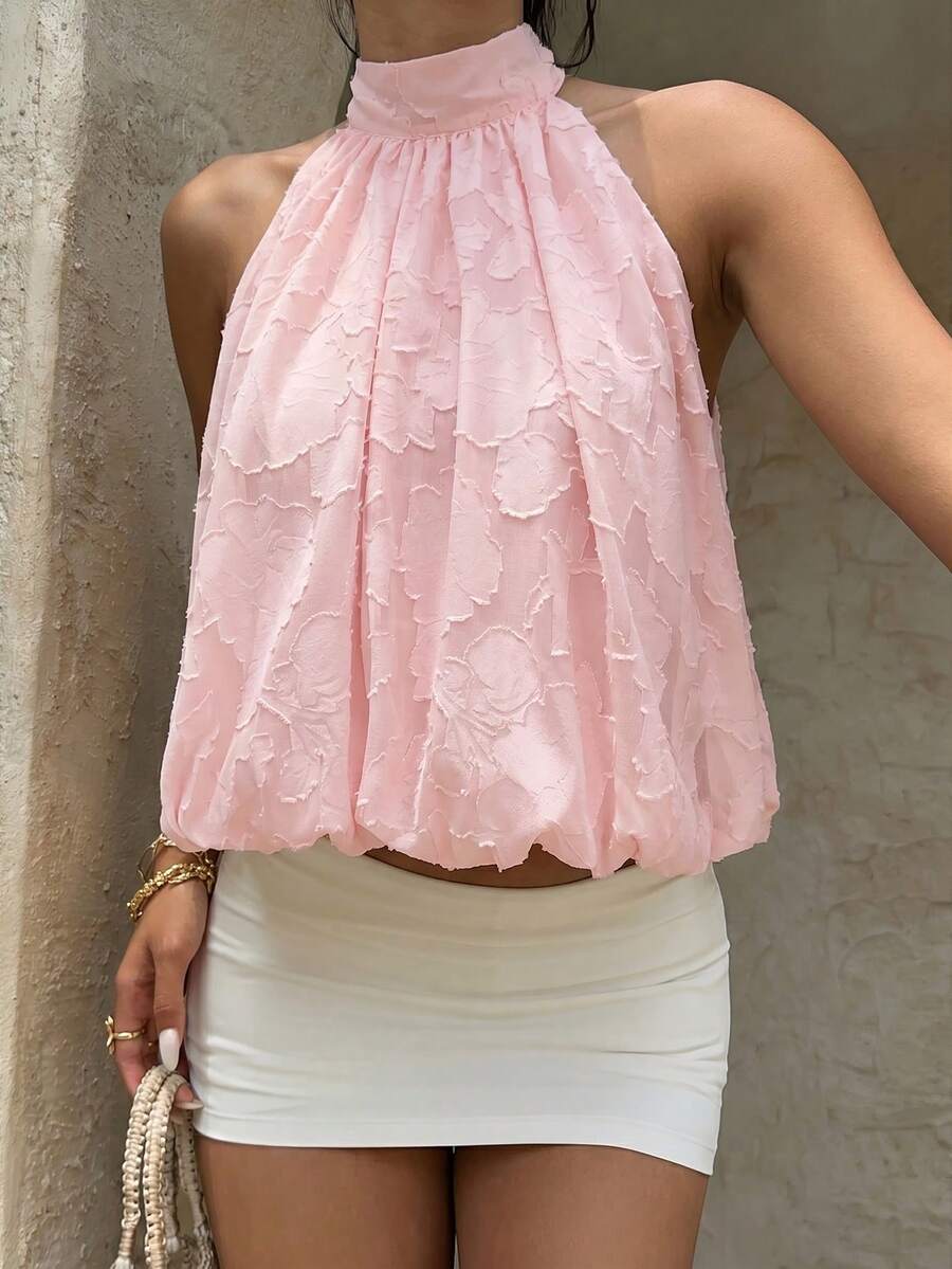 Blusa de verano casual de mujer con estampado de lunares y escote halter