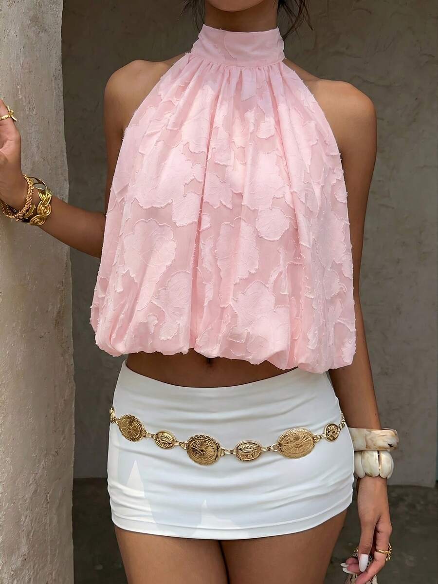 Blusa de verano casual de mujer con estampado de lunares y escote halter