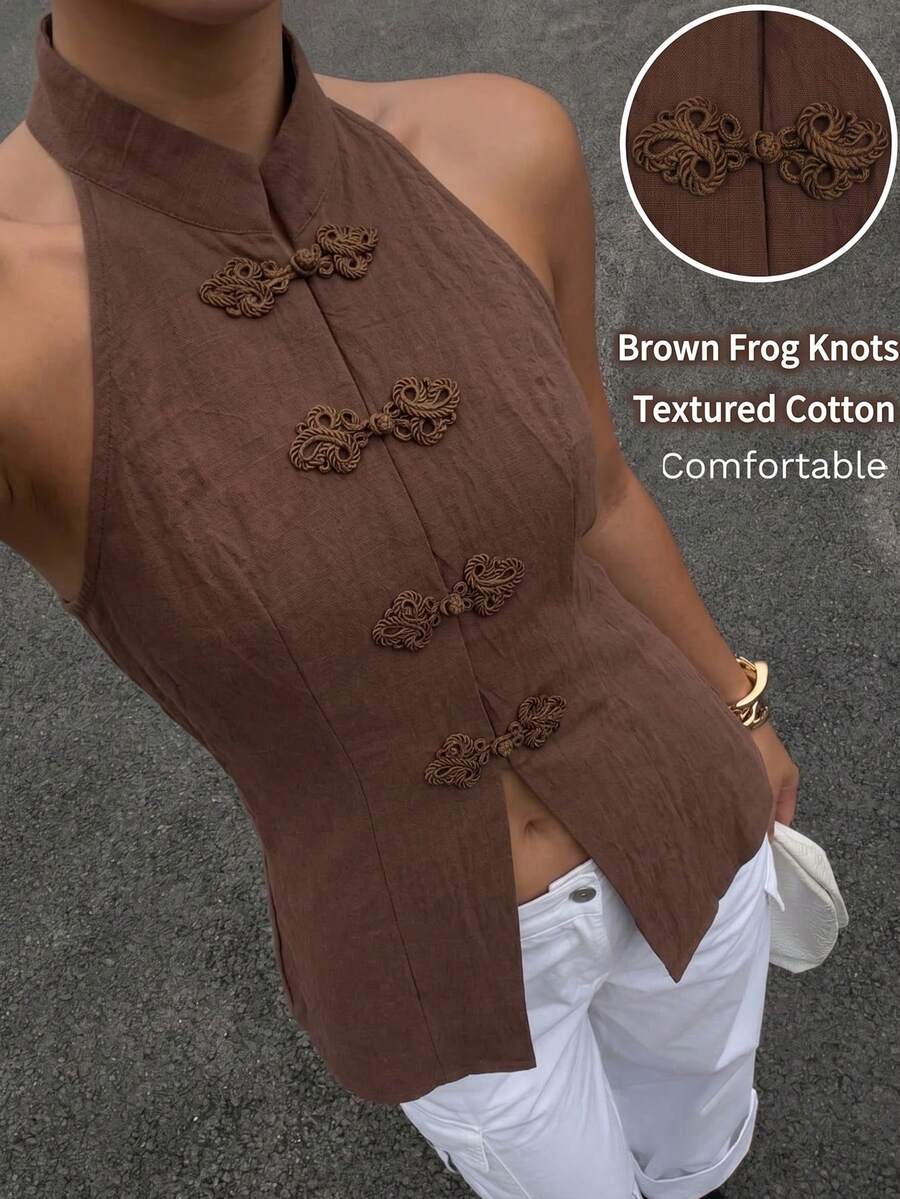 Top sin mangas con botones de estilo chino