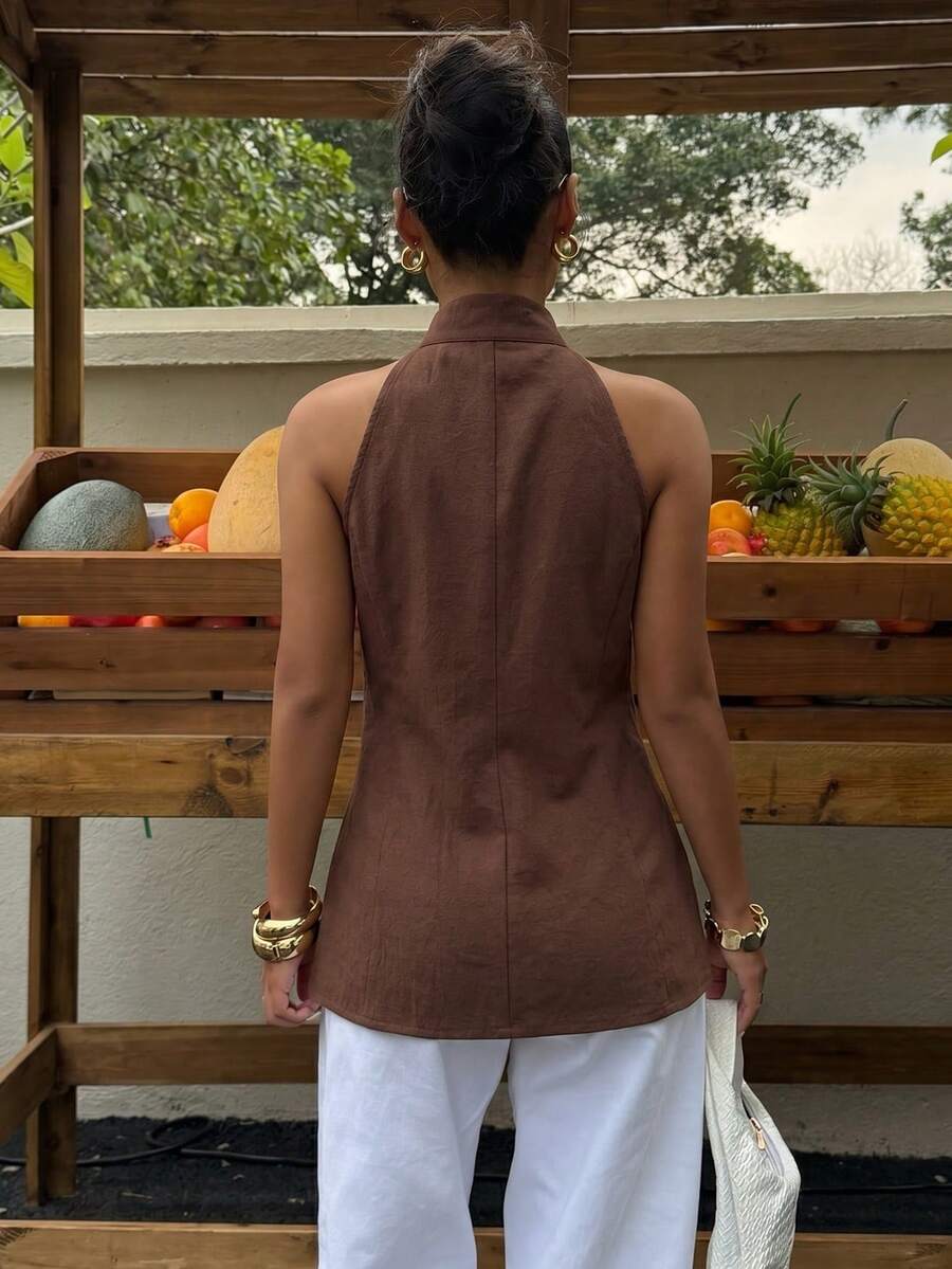 Top sin mangas con botones de estilo chino