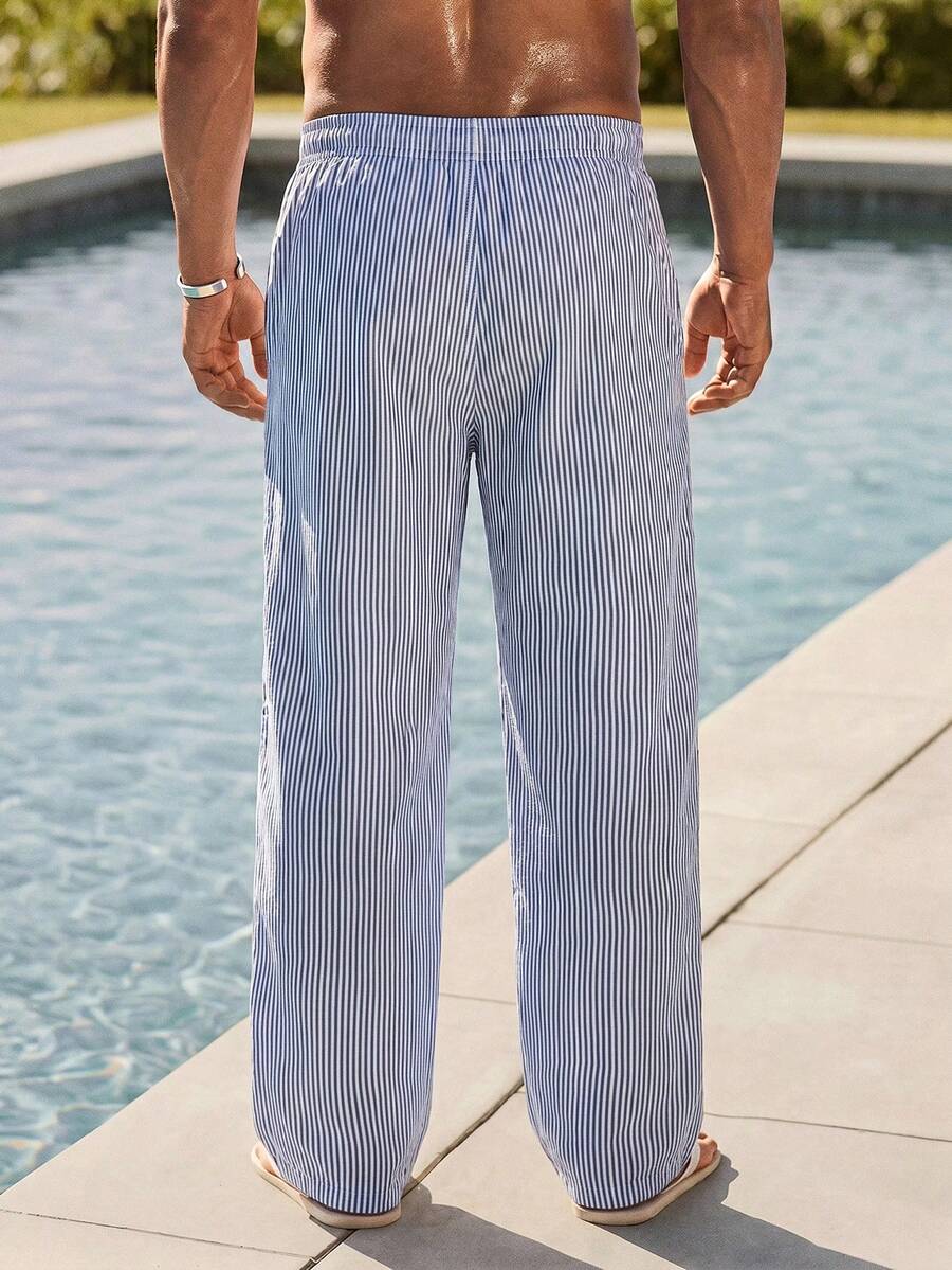 Pantalones de cintura alta y pierna ancha para hombre con frente plisado