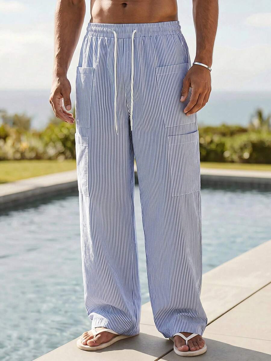 Pantalones de cintura alta y pierna ancha para hombre con frente plisado