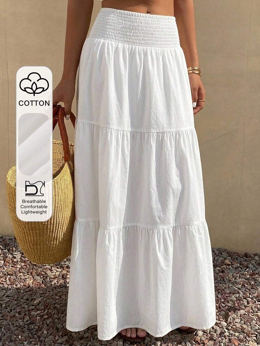 DAZY Falda acampanada de verano para mujer con volantes en el bajo, de color liso y textura.
