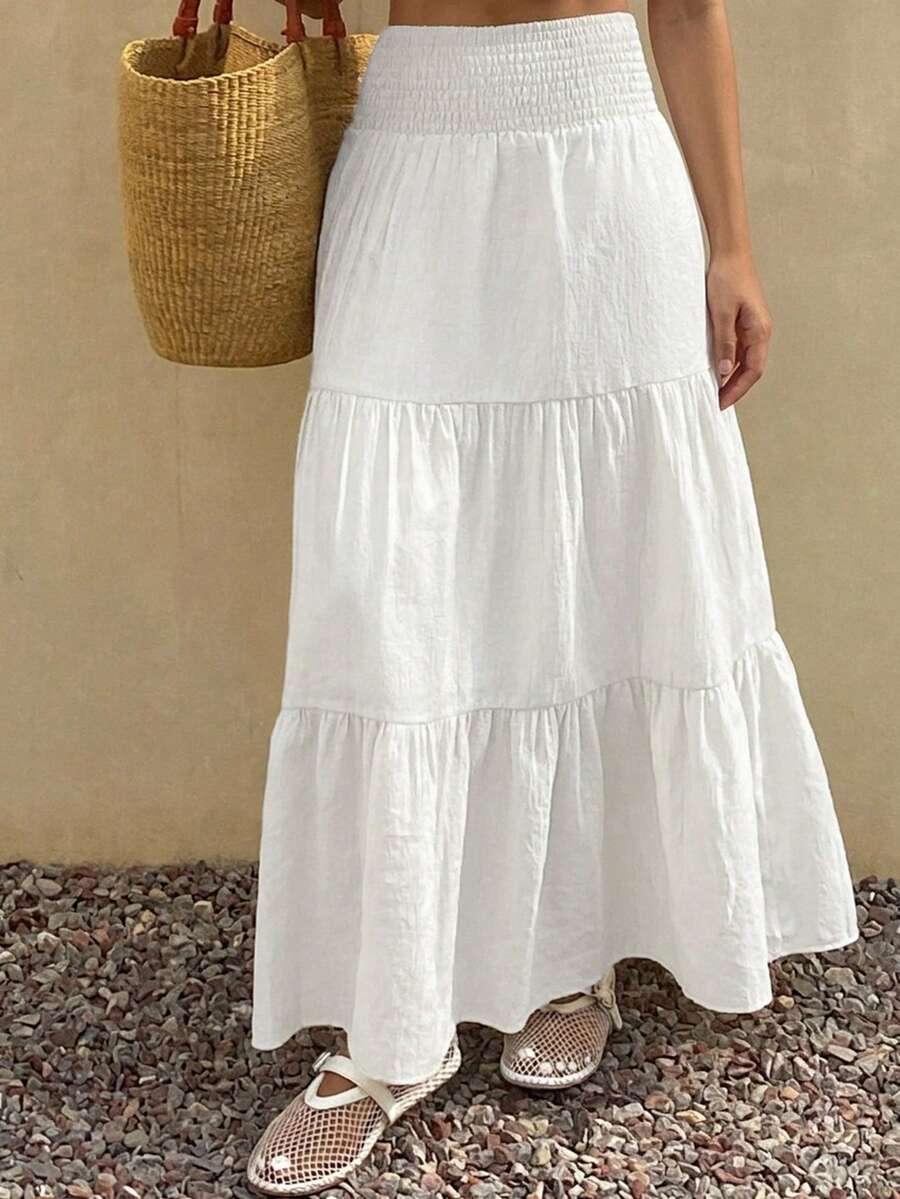 DAZY Falda acampanada de verano para mujer con volantes en el bajo, de color liso y textura.