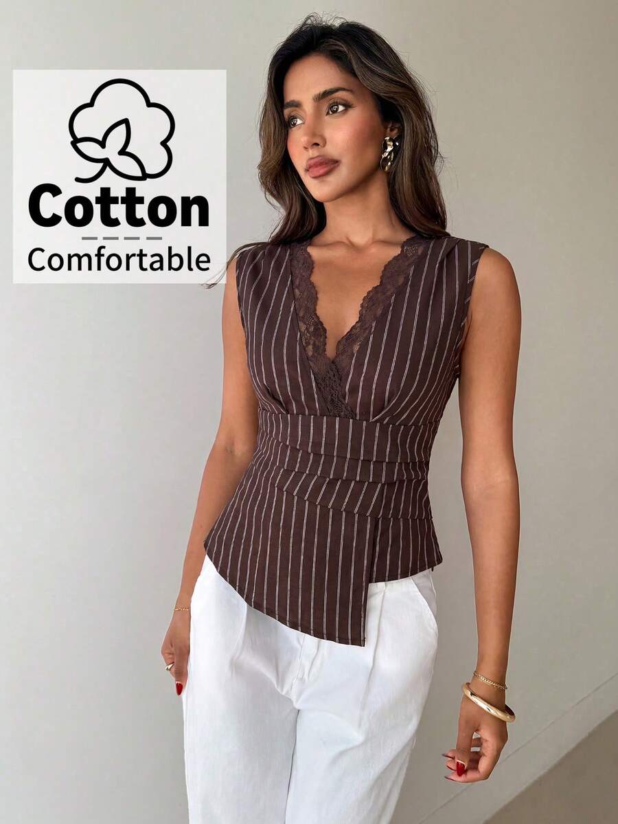 Nueva blusa minimalista de moda con cuello en V asimétrico