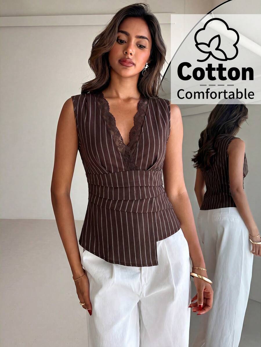 Nueva blusa minimalista de moda con cuello en V asimétrico