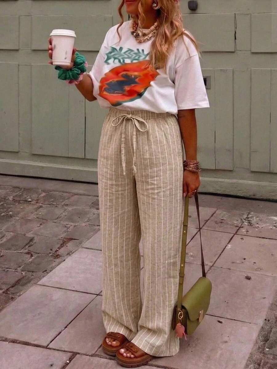 Pantalones casuales con estampado a cuadros para mujer.