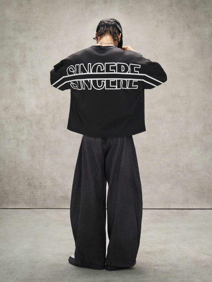 Camiseta suelta de hombro caído con estampado de letras casual para hombre