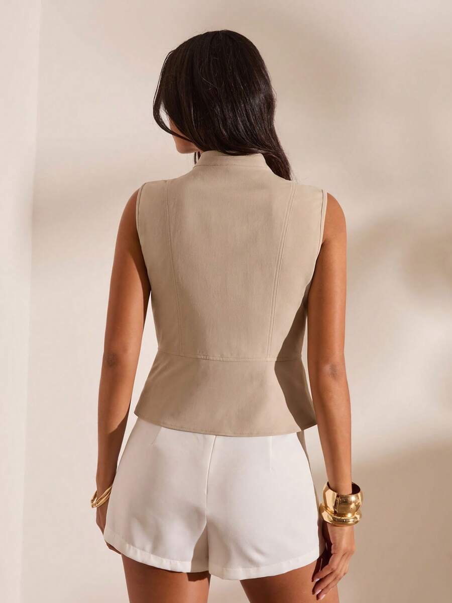 Chaleco casual de mujer de unicolor con botones metálicos