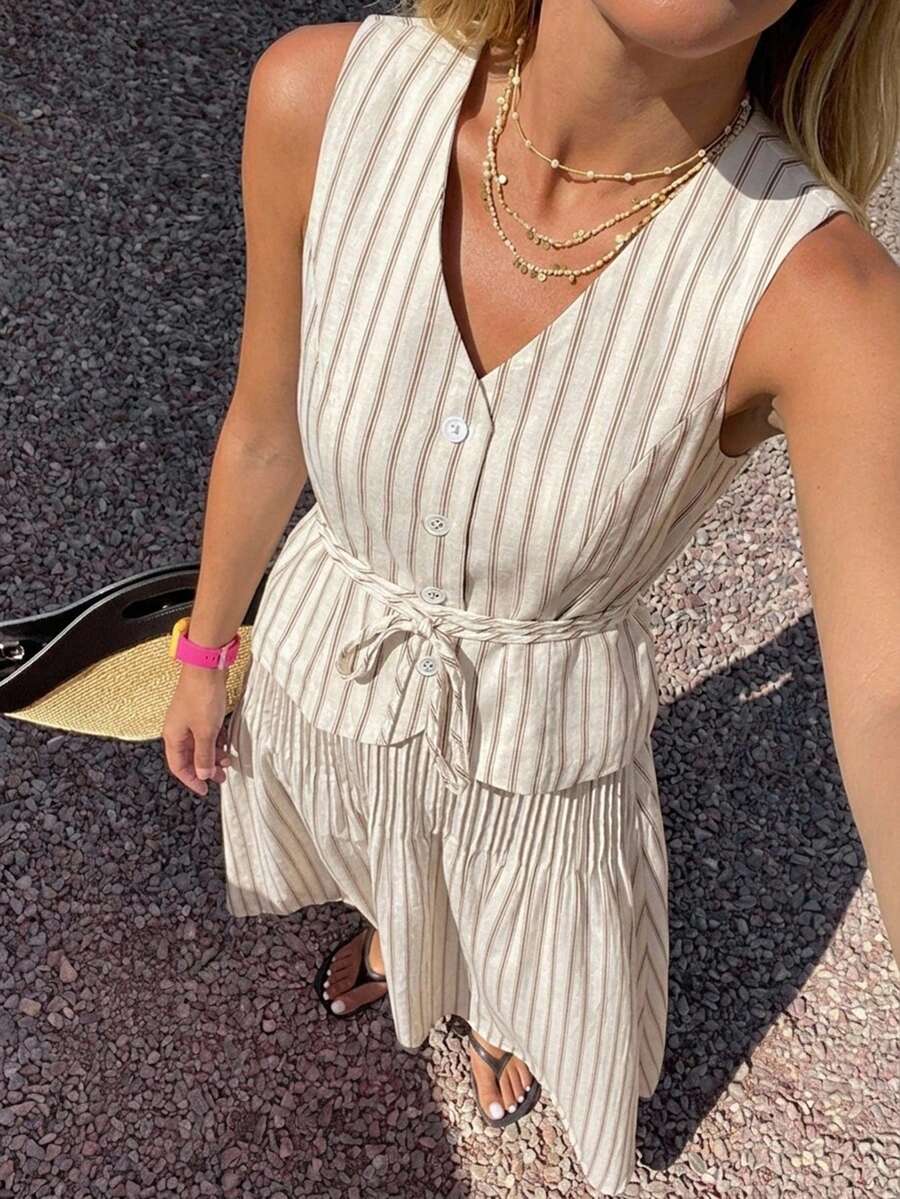 Conjunto de 2 piezas para mujer con top sin mangas
