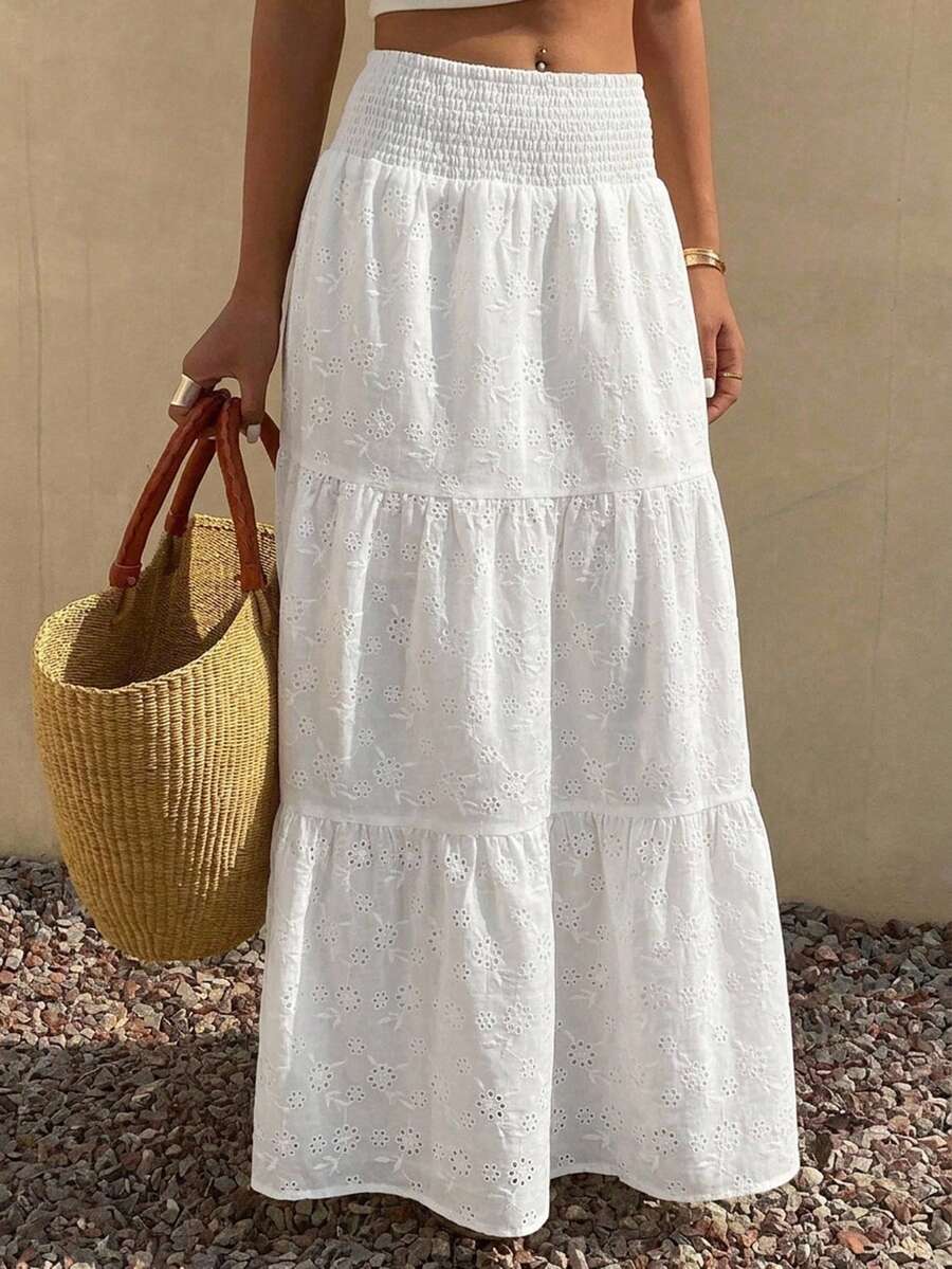 DAZY Falda acampanada de verano para mujer con volantes en el bajo, de color liso y textura.