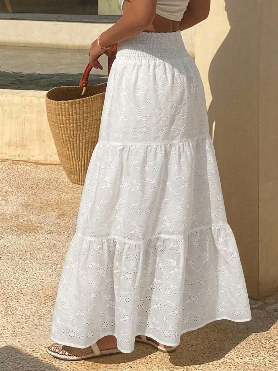 DAZY Falda acampanada de verano para mujer con volantes en el bajo, de color liso y textura.