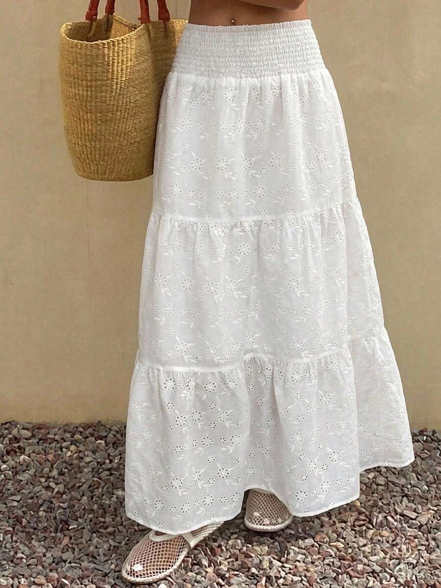 DAZY Falda acampanada de verano para mujer con volantes en el bajo, de color liso y textura.