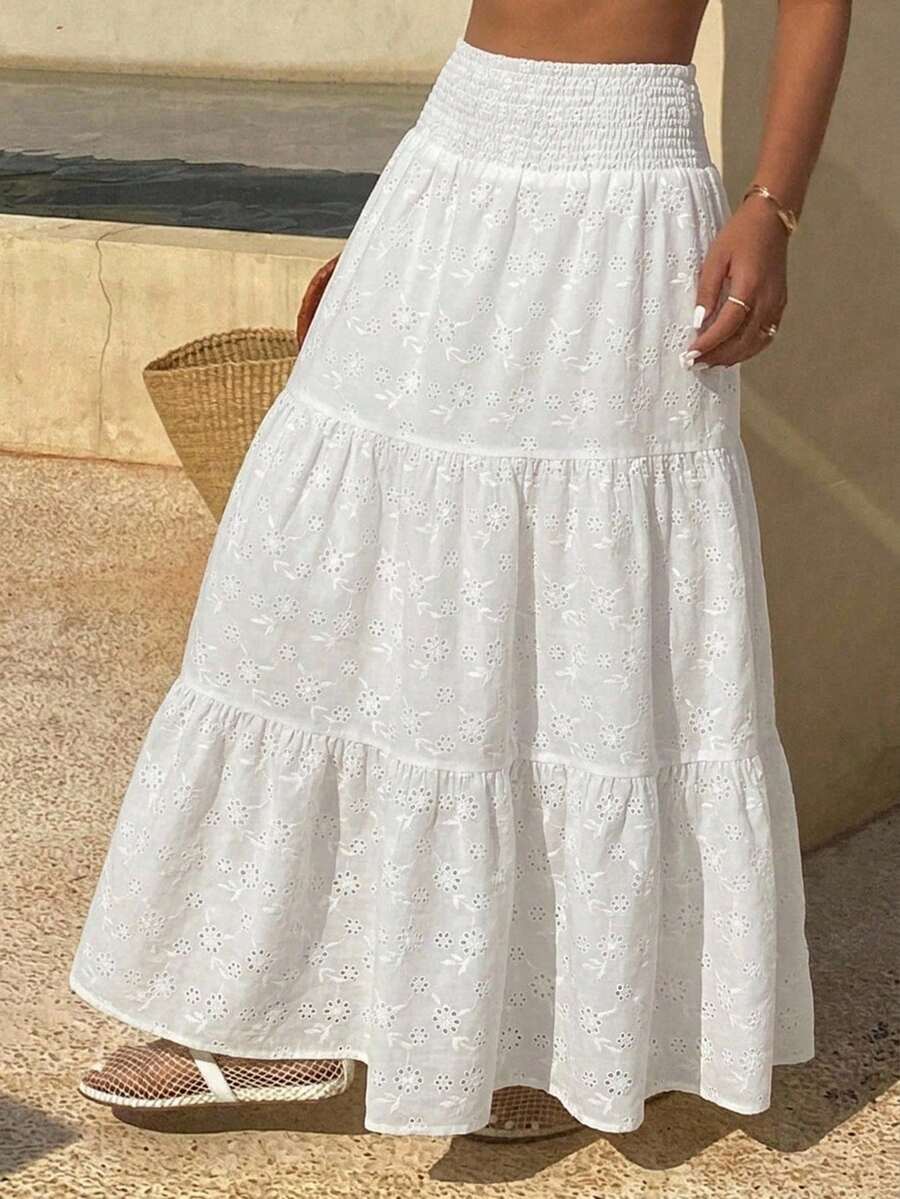 DAZY Falda acampanada de verano para mujer con volantes en el bajo, de color liso y textura.