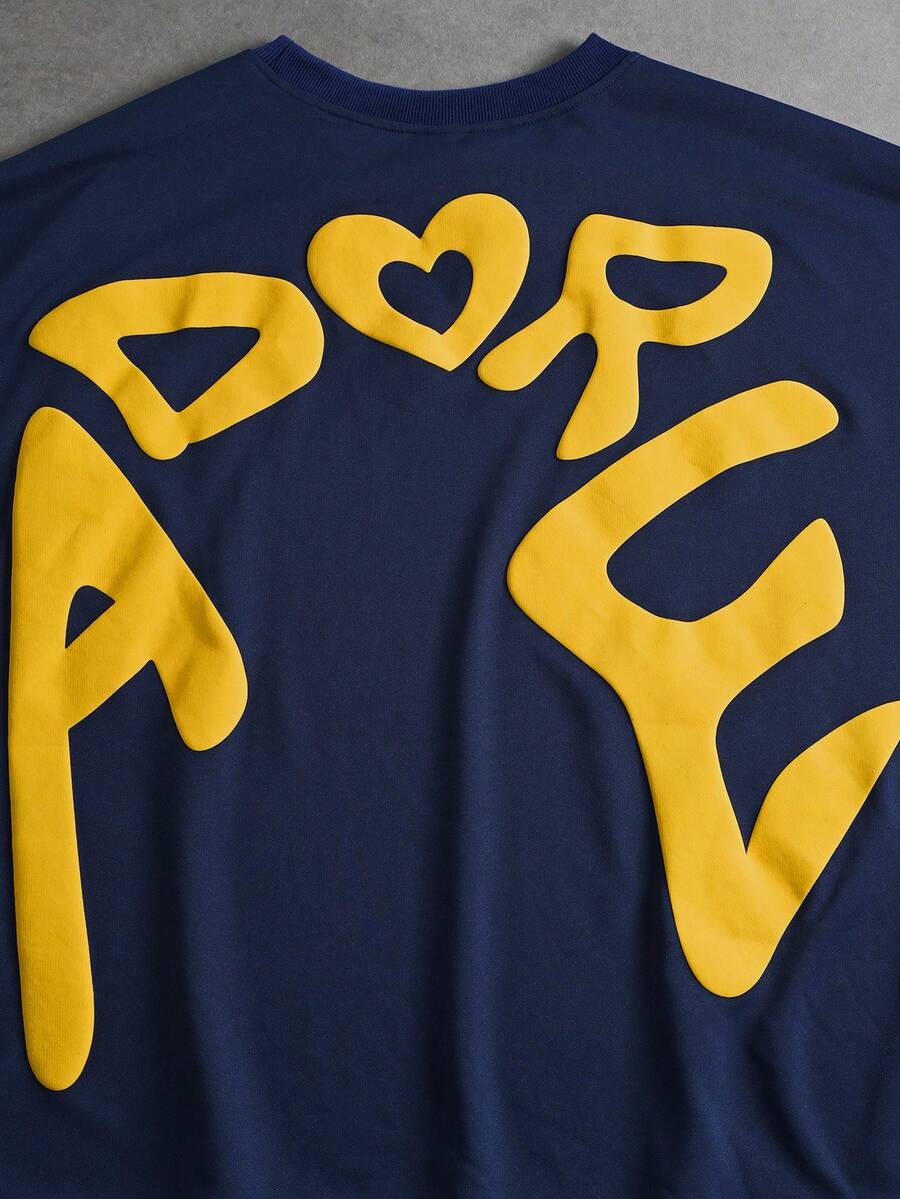 Camiseta suelta de hombro caído con estampado de letras casual para hombre