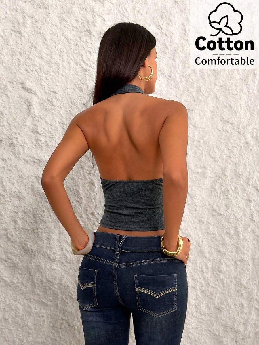 Top de mujer con escote en V profundo y espalda descubierta