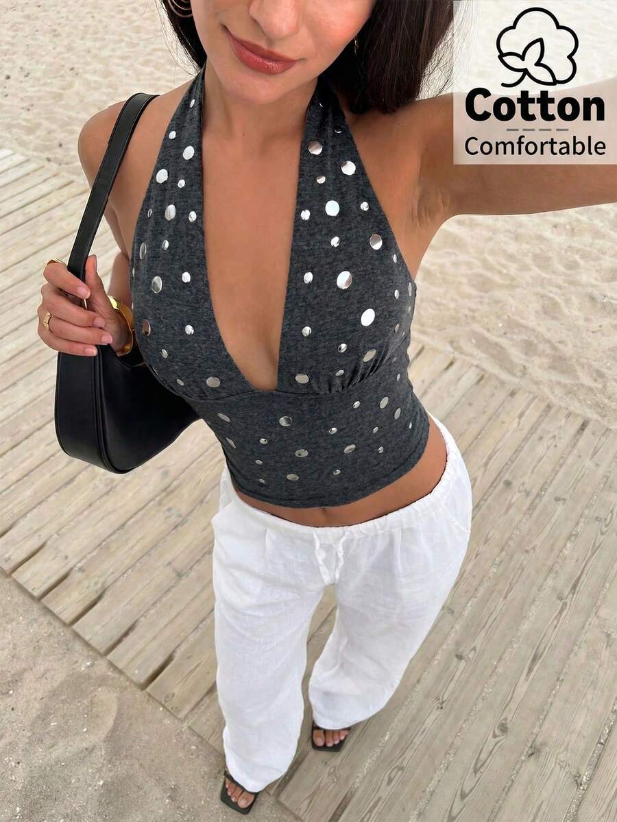 Top de mujer con escote en V profundo y espalda descubierta