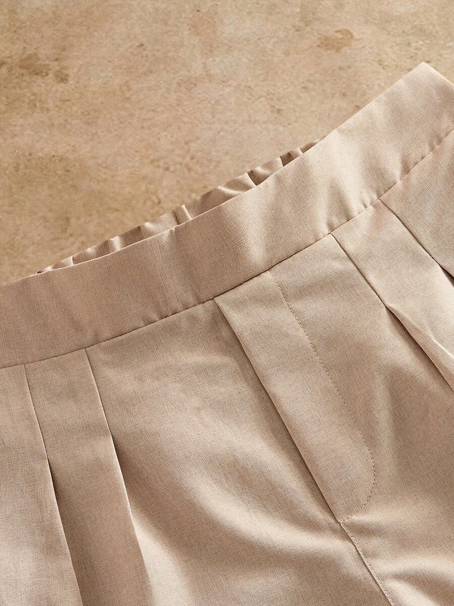 Pantalones de cintura alta y pierna ancha para hombre con frente plisado
