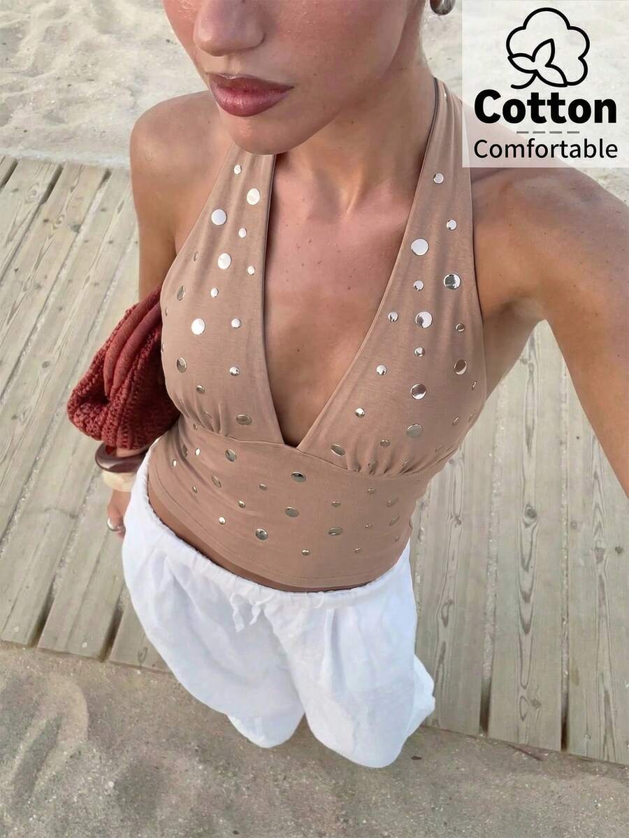 Top de mujer con escote en V profundo y espalda descubierta