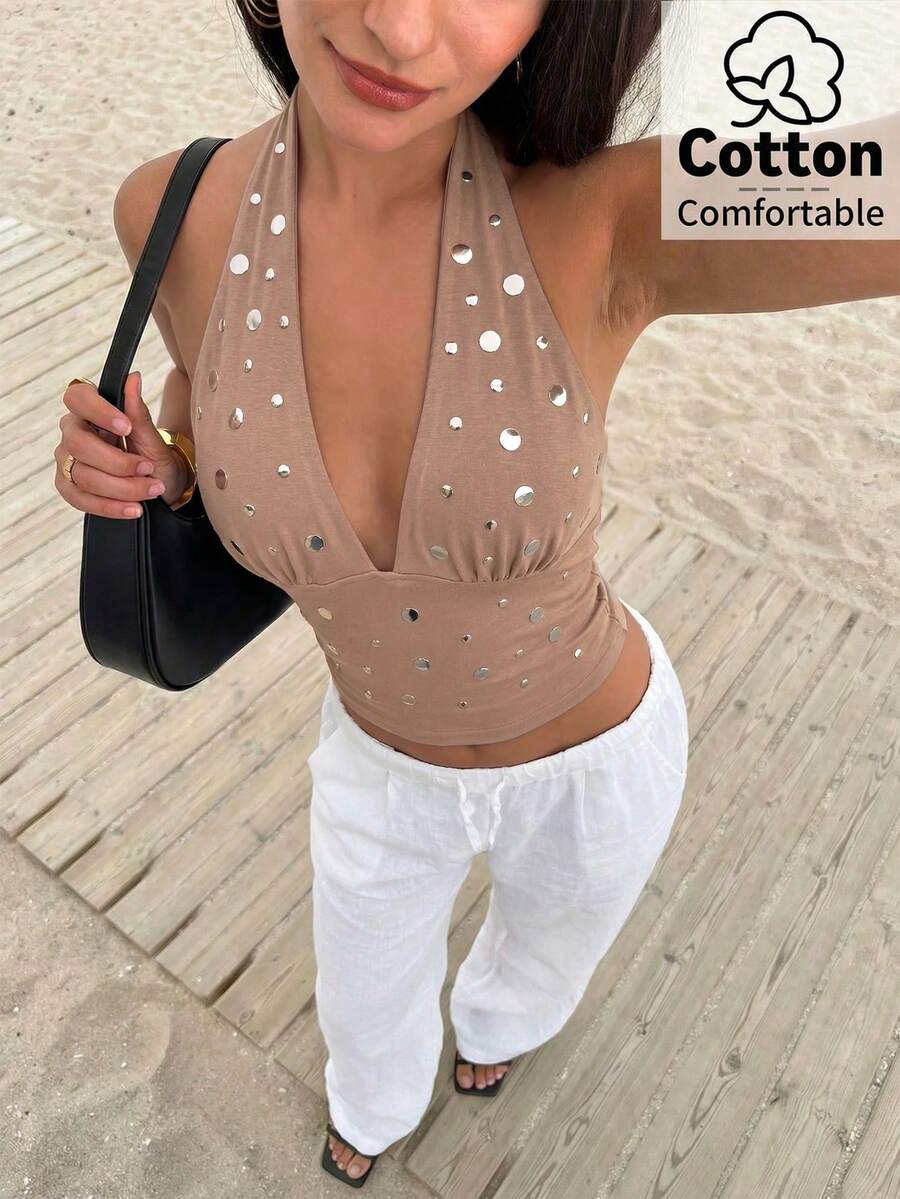 Top de mujer con escote en V profundo y espalda descubierta