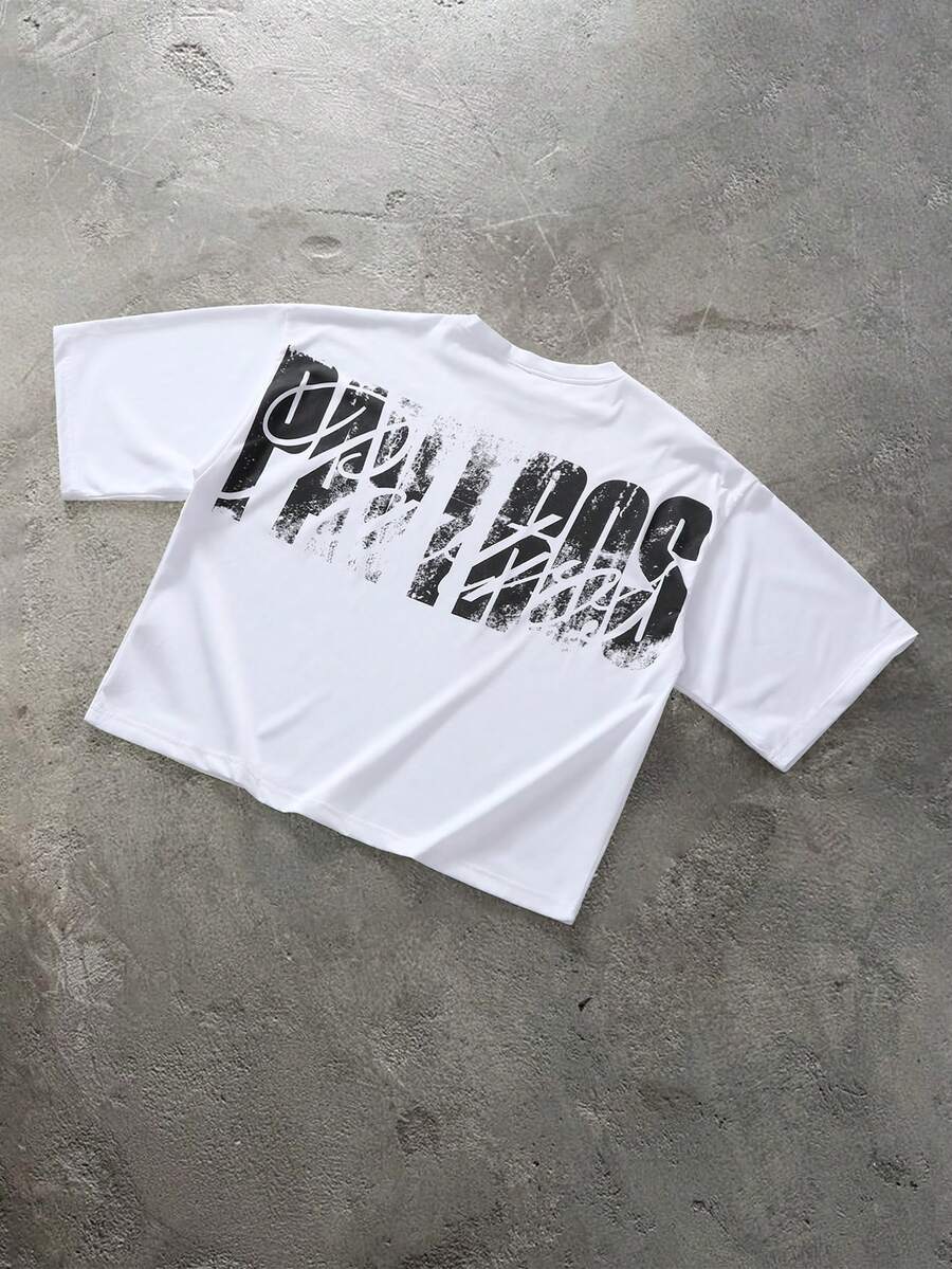 Camiseta suelta de hombro caído con estampado de letras casual para hombre