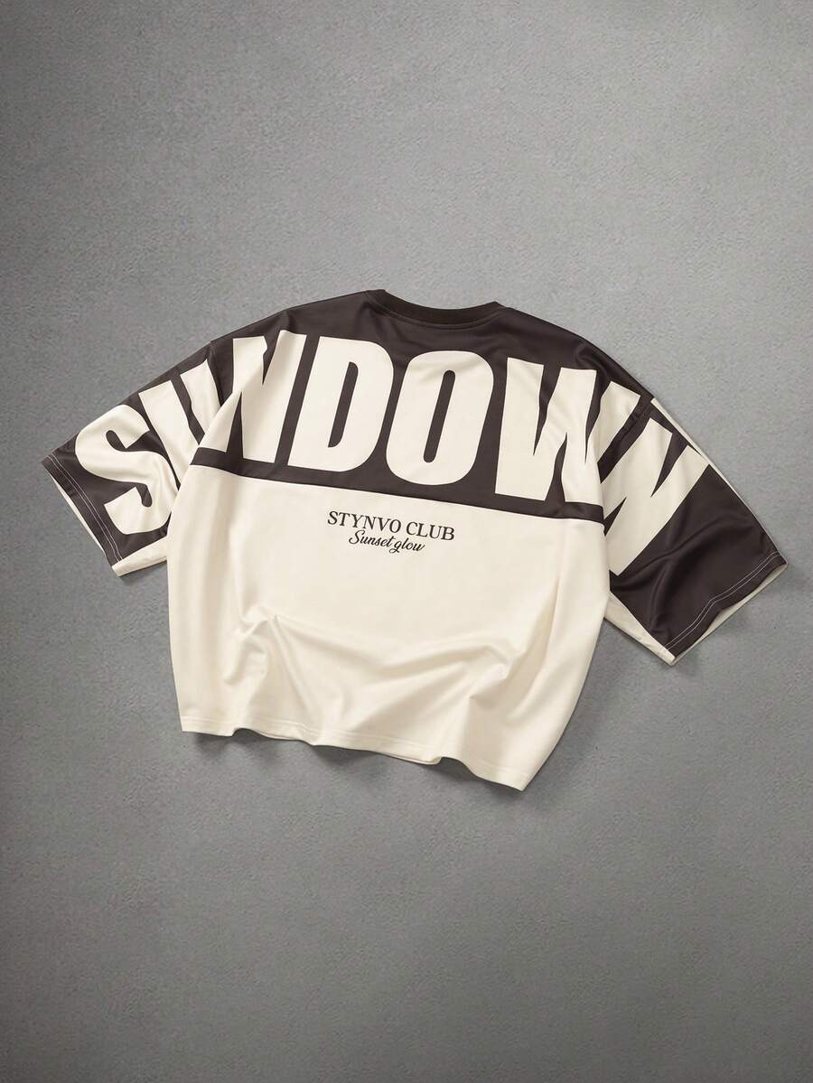 Camiseta suelta de hombro caído con estampado de letras casual para hombre