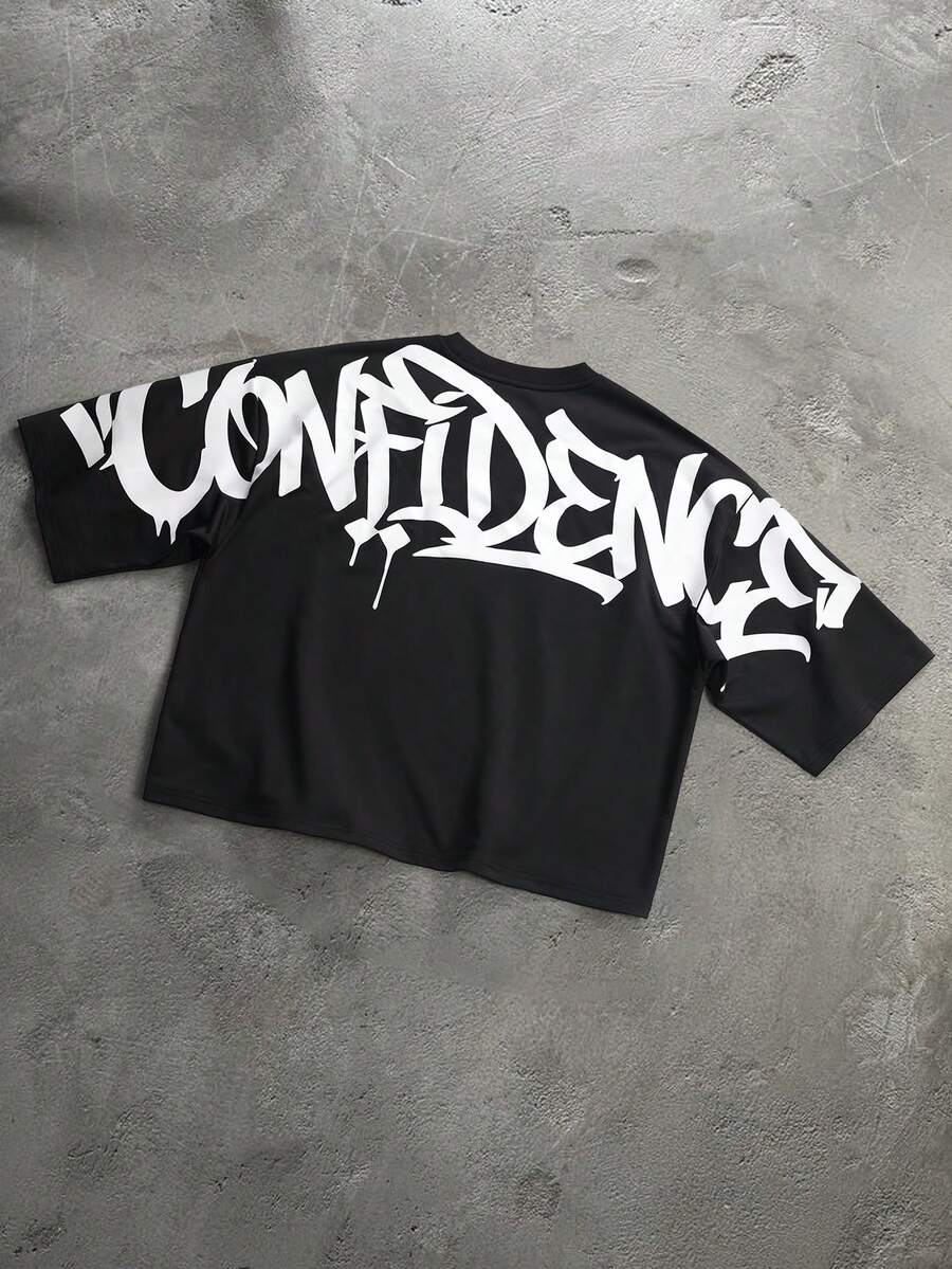 Camiseta suelta de hombro caído con estampado de letras casual para hombre