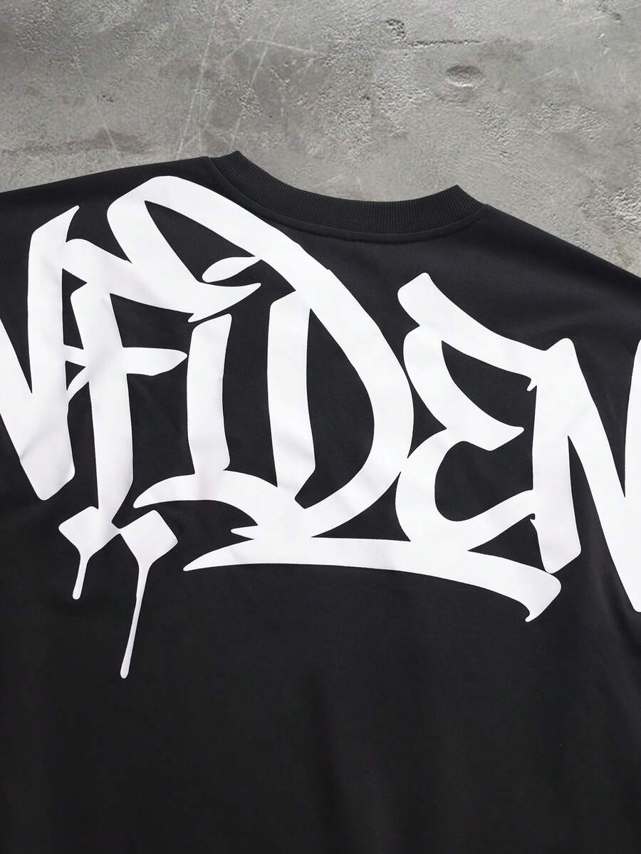 Camiseta suelta de hombro caído con estampado de letras casual para hombre
