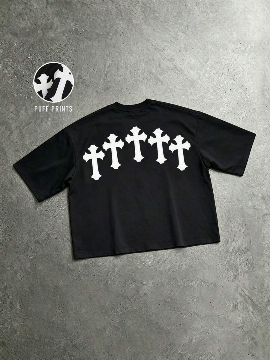Camiseta suelta de hombro caído con estampado de letras casual para hombre