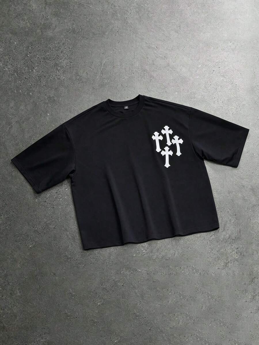 Camiseta suelta de hombro caído con estampado de letras casual para hombre
