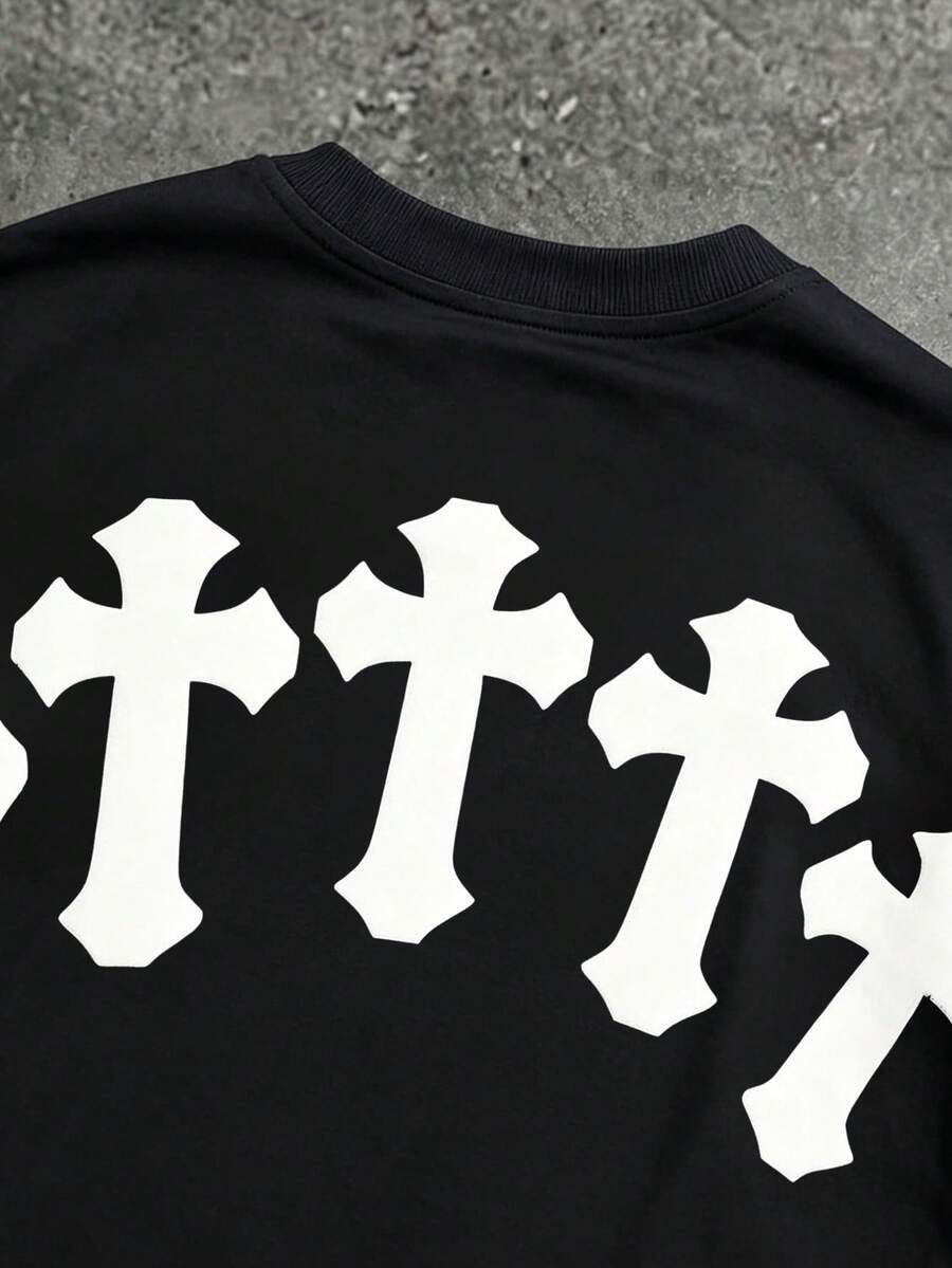 Camiseta suelta de hombro caído con estampado de letras casual para hombre