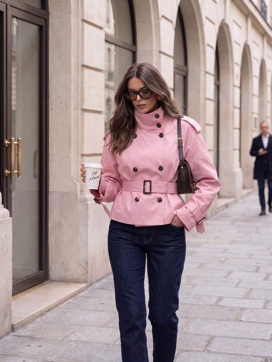 Abrigo bimba elegante de estilo urbano con botones delanteros y bolsillos