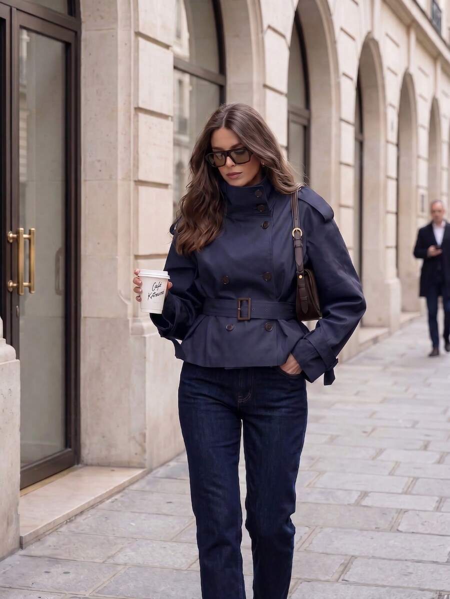Abrigo bimba elegante de estilo urbano con botones delanteros y bolsillos