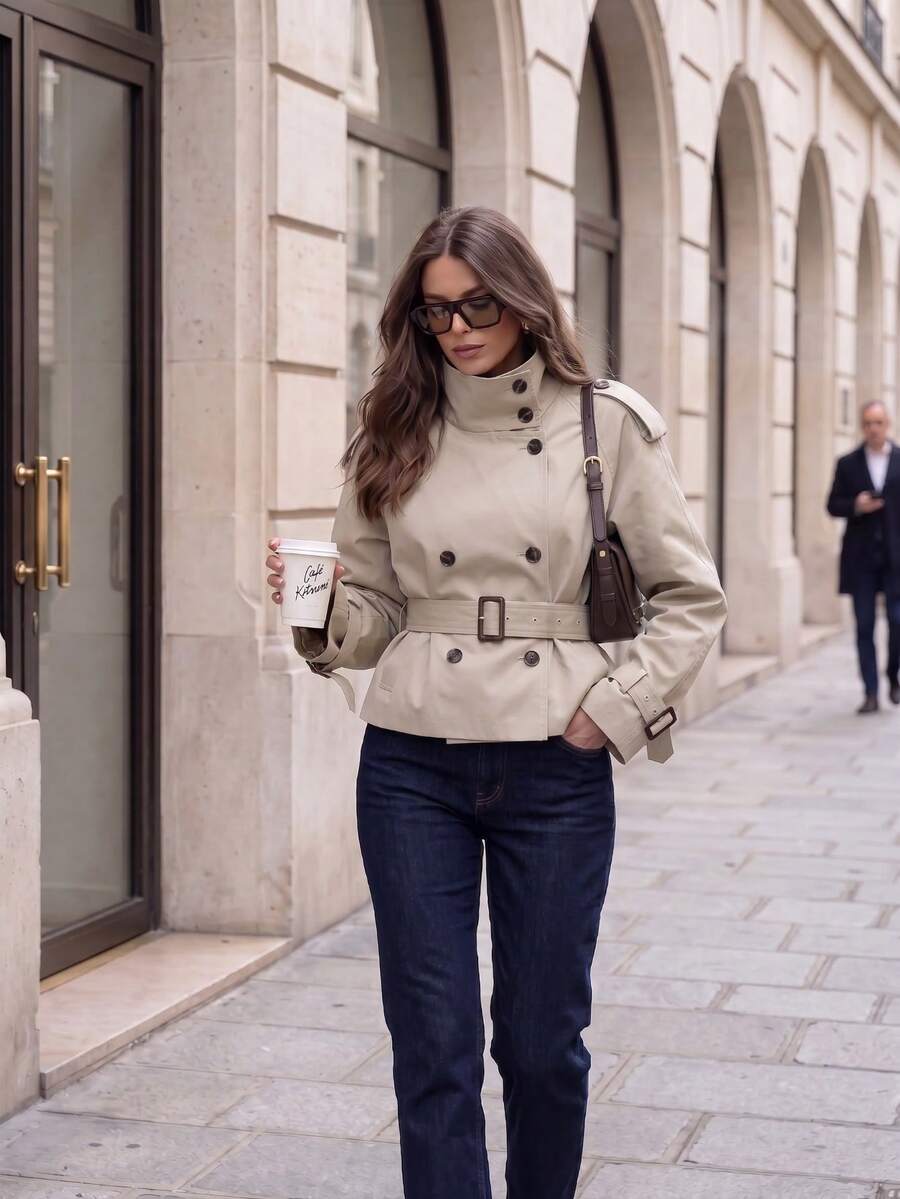 Abrigo bimba elegante de estilo urbano con botones delanteros y bolsillos