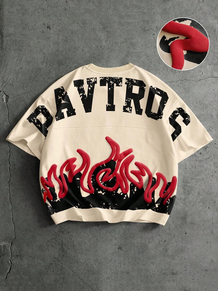 Camiseta suelta de hombro caído con estampado de letras casual para hombre