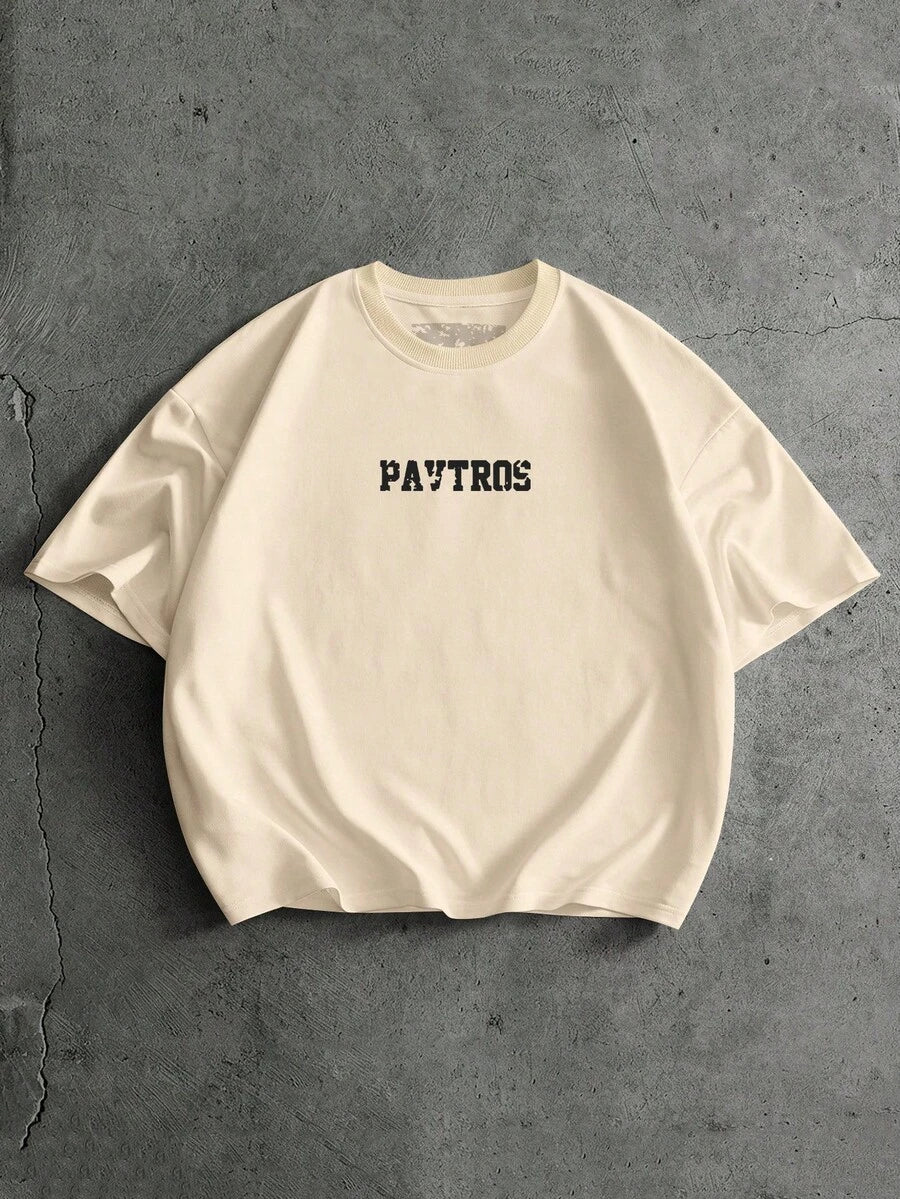 Camiseta suelta de hombro caído con estampado de letras casual para hombre