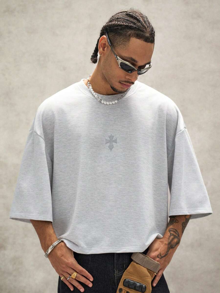Camiseta suelta de hombro caído con estampado de letras casual para hombre