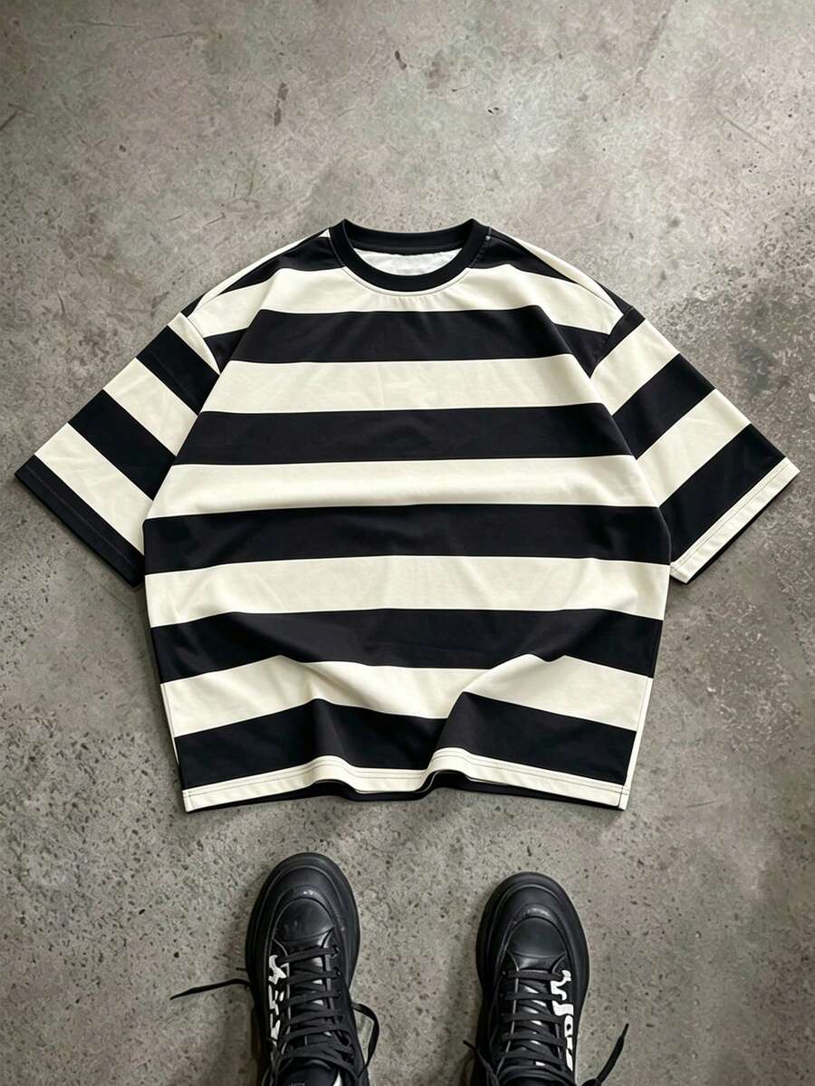 Camiseta suelta de hombro caído con estampado de letras casual para hombre