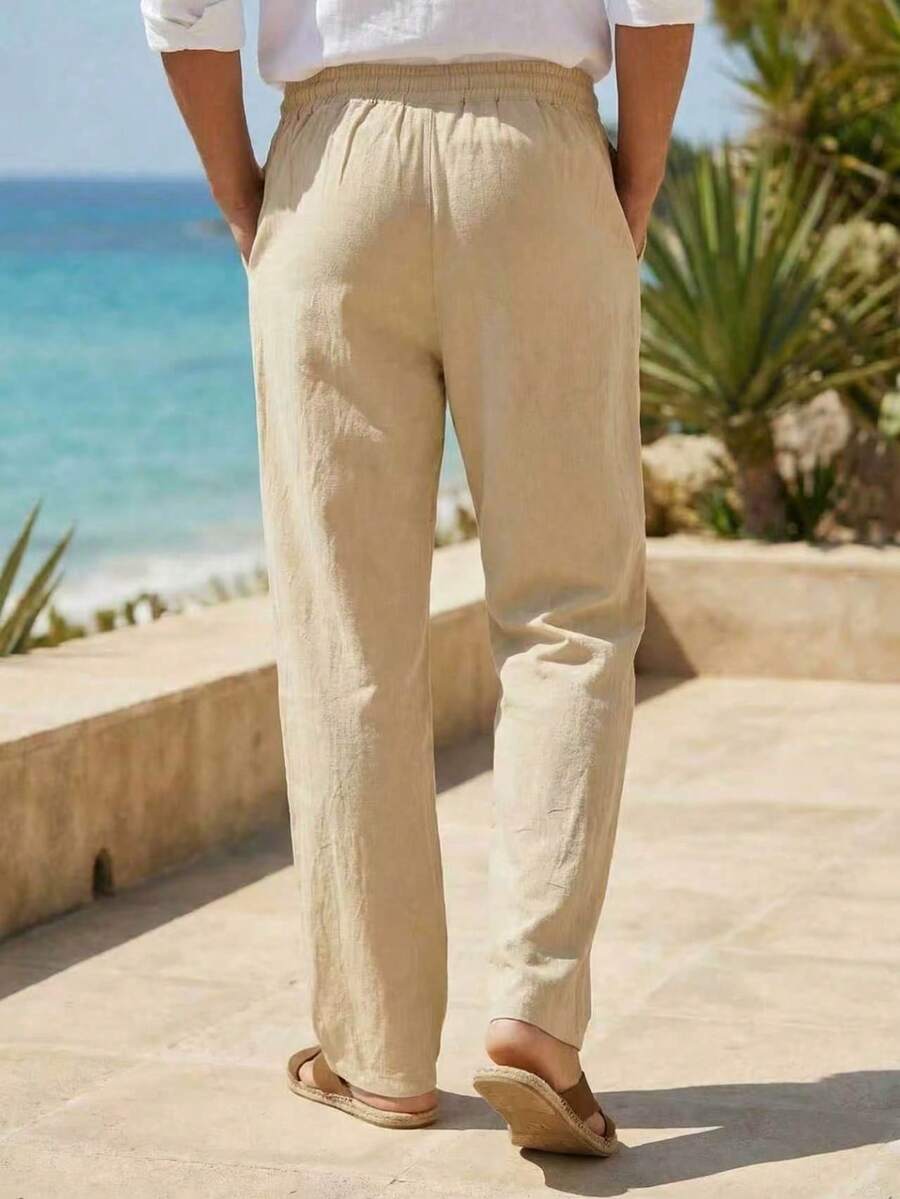 Pantalones largos casuales de lino para hombre, finos y transpirables