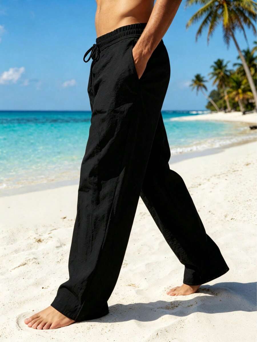 Pantalones largos casuales de lino para hombre, finos y transpirables