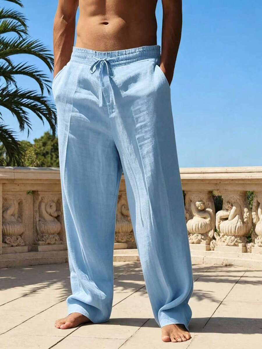 Pantalones largos casuales de lino para hombre, finos y transpirables