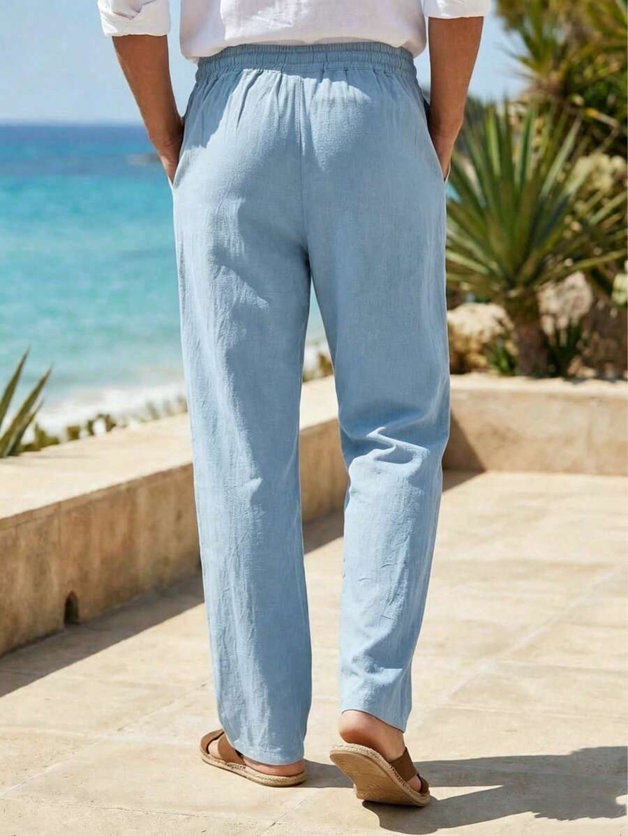 Pantalones largos casuales de lino para hombre, finos y transpirables