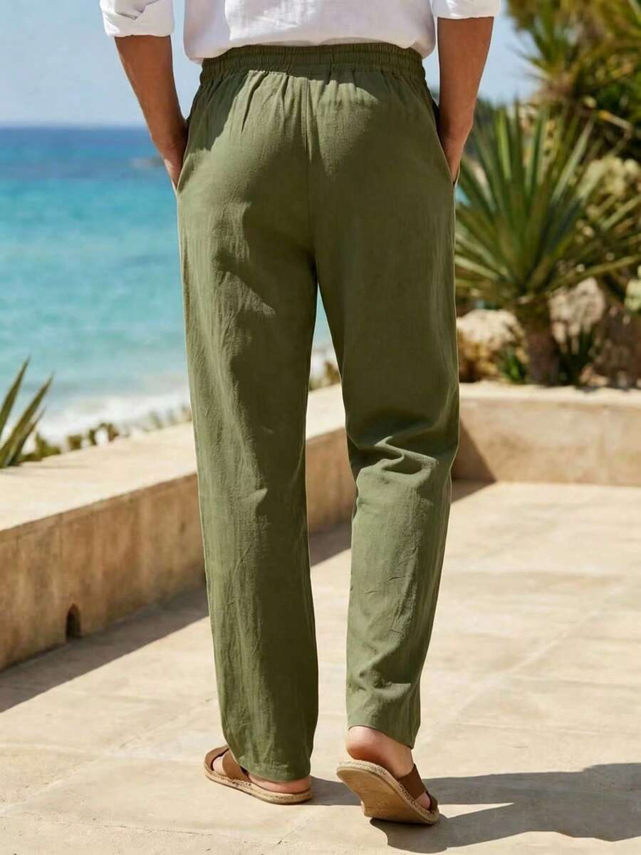 Pantalones largos casuales de lino para hombre, finos y transpirables