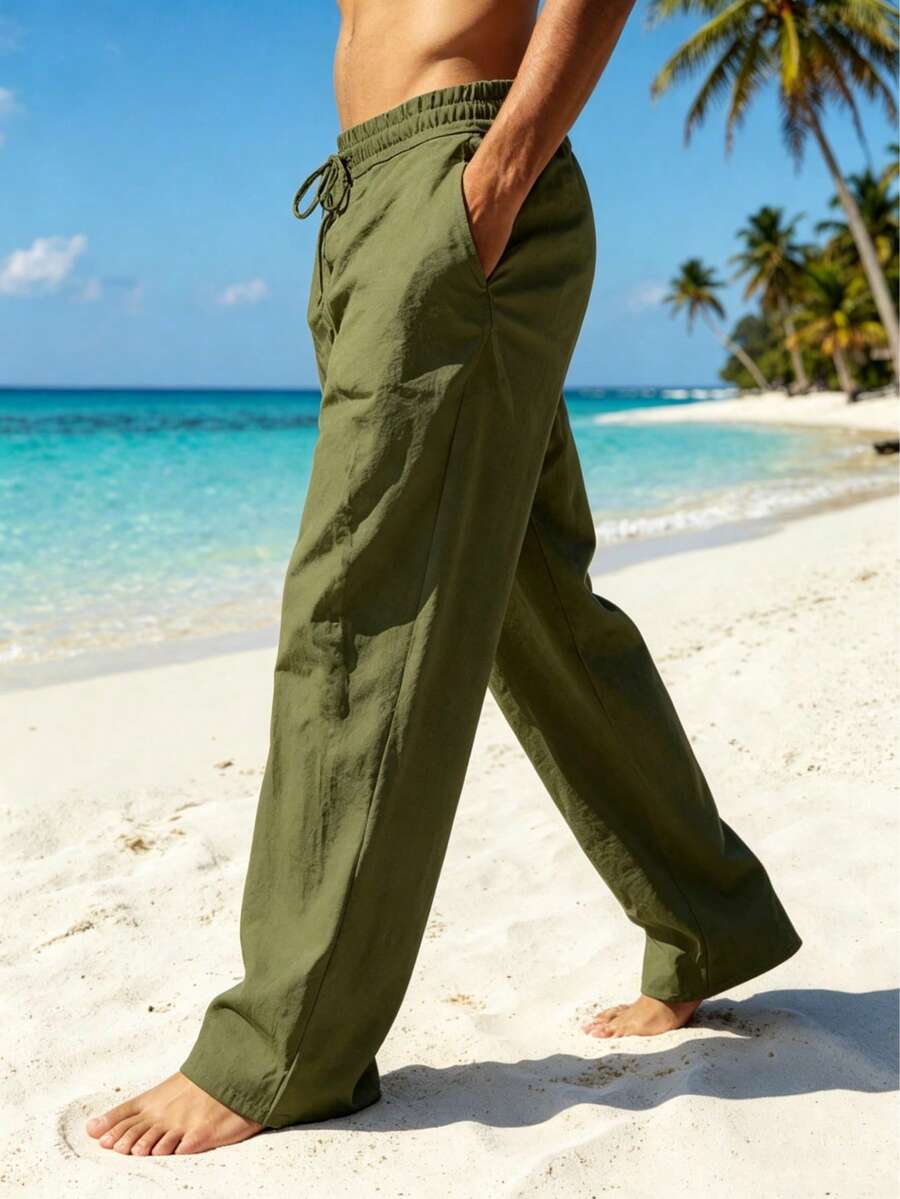 Pantalones largos casuales de lino para hombre, finos y transpirables