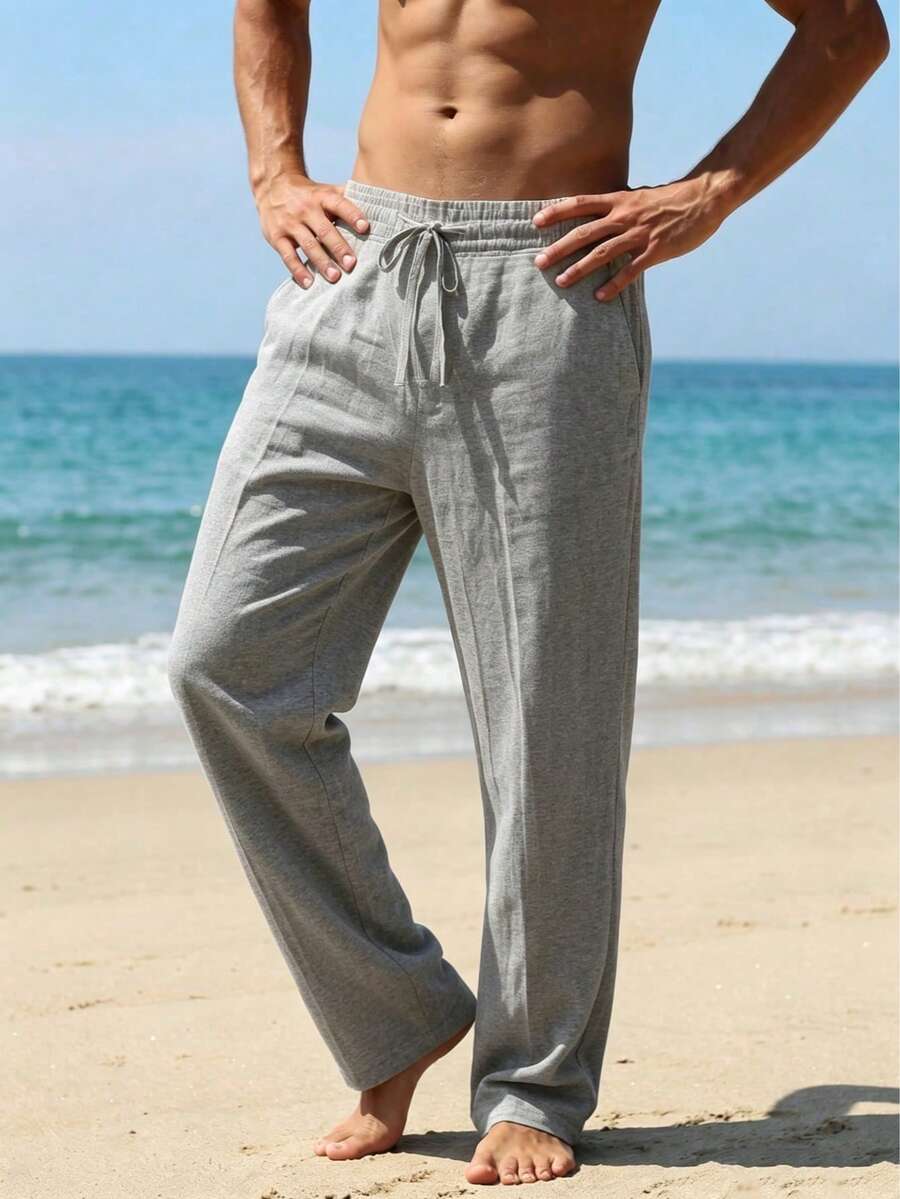 Pantalones largos casuales de lino para hombre, finos y transpirables