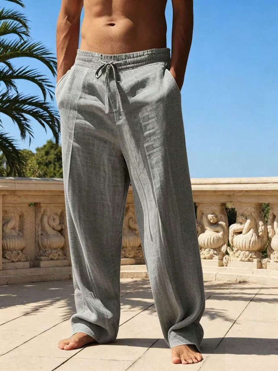 Pantalones largos casuales de lino para hombre, finos y transpirables