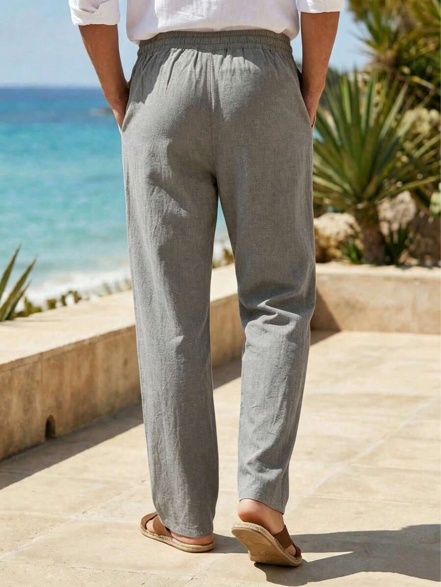 Pantalones largos casuales de lino para hombre, finos y transpirables
