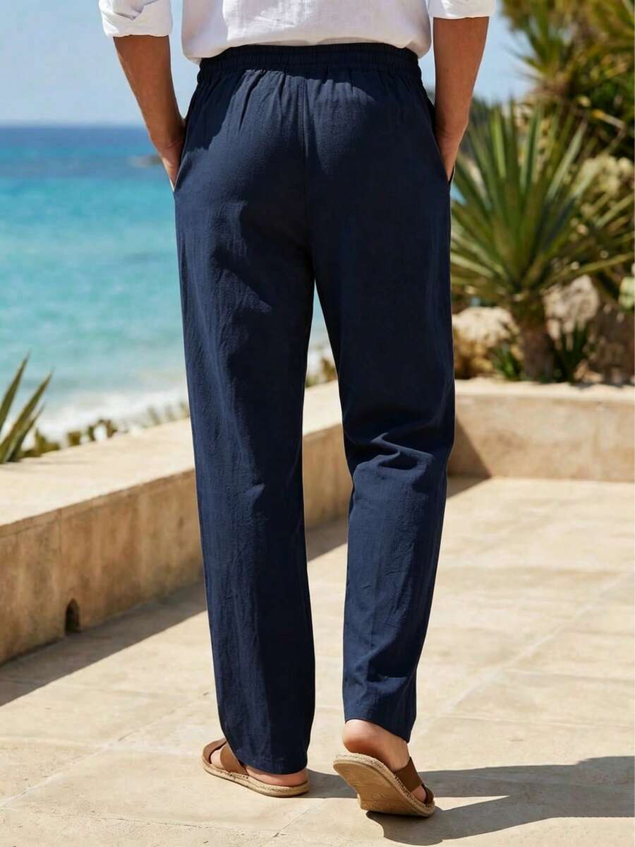 Pantalones largos casuales de lino para hombre, finos y transpirables